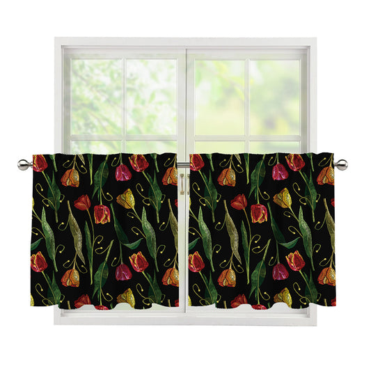 Embroidery Tulip Pattern Print Tier Curtains