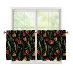 Embroidery Tulip Pattern Print Tier Curtains