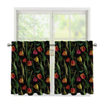 Embroidery Tulip Pattern Print Tier Curtains