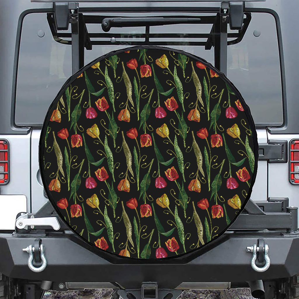 Embroidery Tulip Pattern Print Tire Cover