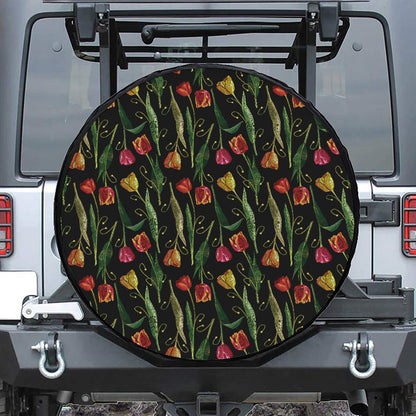 Embroidery Tulip Pattern Print Tire Cover