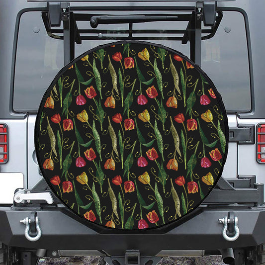Embroidery Tulip Pattern Print Tire Cover