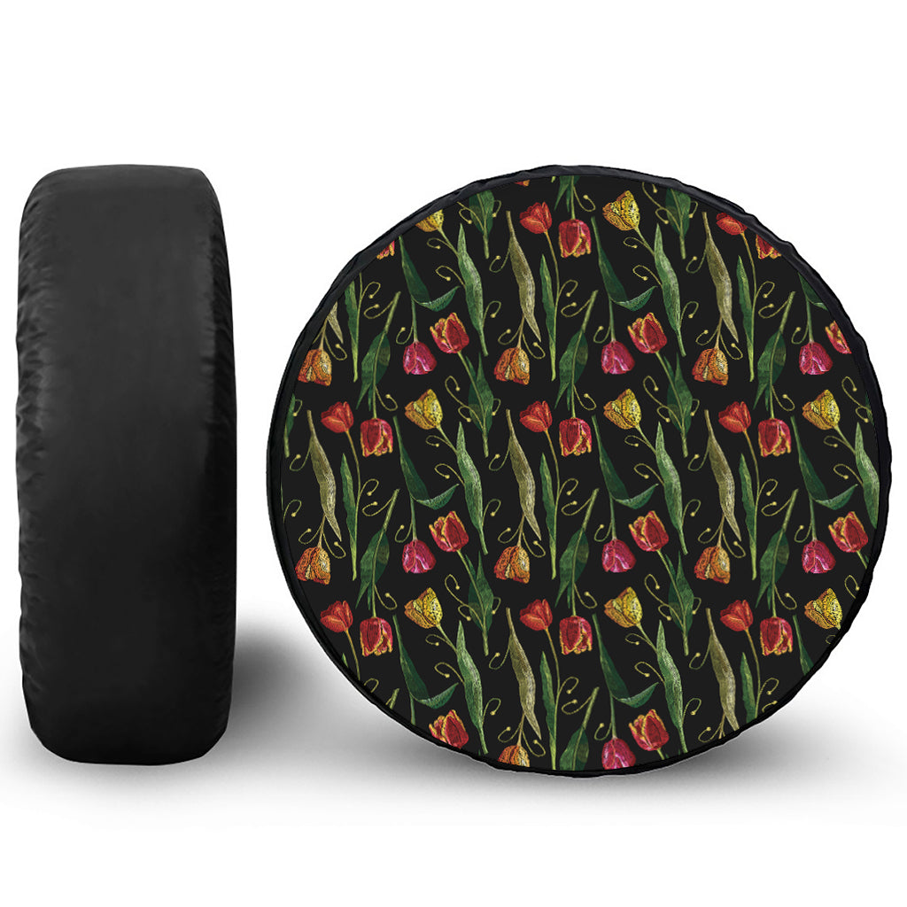 Embroidery Tulip Pattern Print Tire Cover
