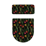 Embroidery Tulip Pattern Print Toilet Lid And Tank Cover Set