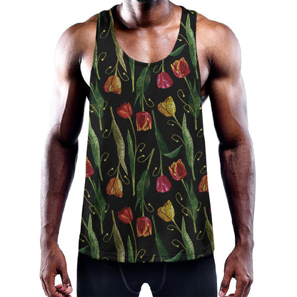 Embroidery Tulip Pattern Print Training Tank Top