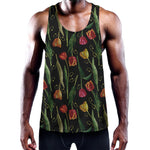 Embroidery Tulip Pattern Print Training Tank Top