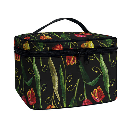 Embroidery Tulip Pattern Print Travel Makeup Bag