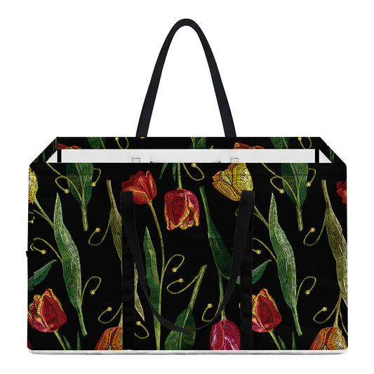 Embroidery Tulip Pattern Print Utility Tote Bag