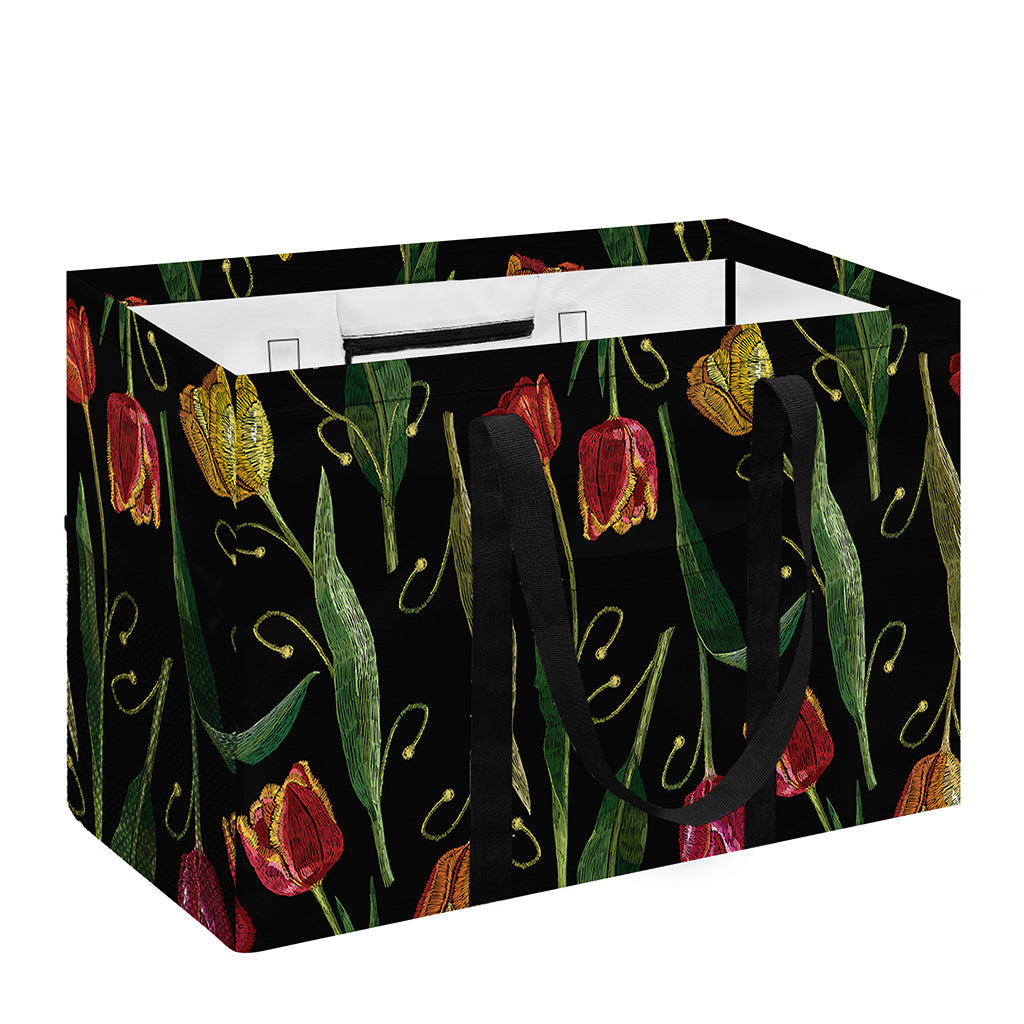 Embroidery Tulip Pattern Print Utility Tote Bag