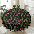 Embroidery Tulip Pattern Print Waterproof Round Tablecloth