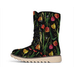 Embroidery Tulip Pattern Print Winter Boots