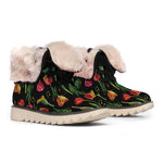 Embroidery Tulip Pattern Print Winter Boots