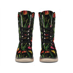 Embroidery Tulip Pattern Print Winter Boots