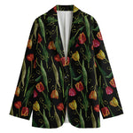 Embroidery Tulip Pattern Print Women's Blazer