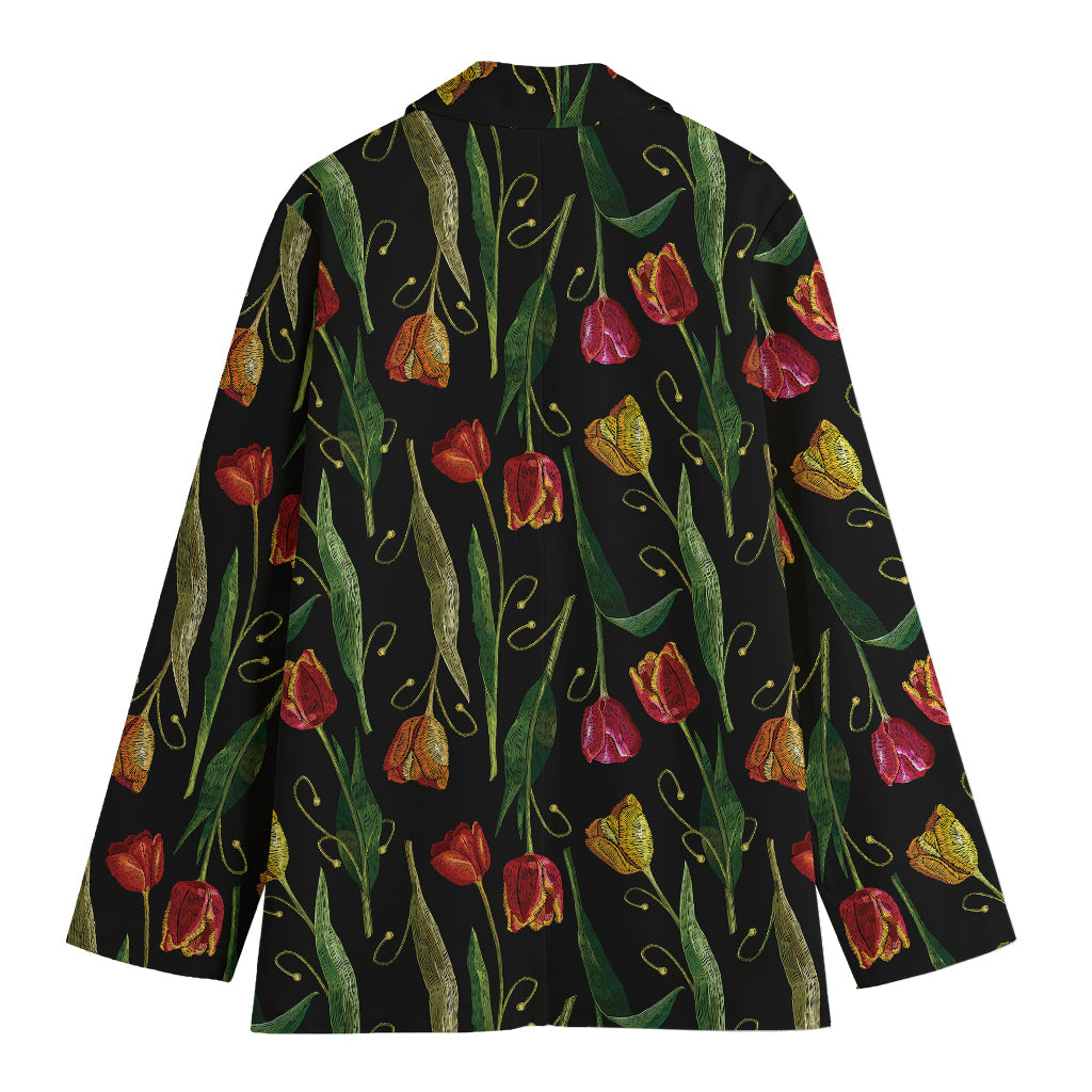 Embroidery Tulip Pattern Print Women's Blazer