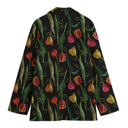 Embroidery Tulip Pattern Print Women's Blazer