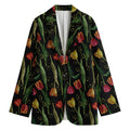 Embroidery Tulip Pattern Print Women's Cotton Blazer