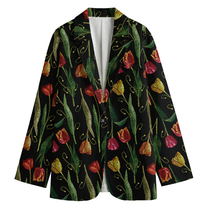 Embroidery Tulip Pattern Print Women's Cotton Blazer