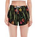 Embroidery Tulip Pattern Print Women's Split Running Shorts