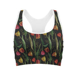 Embroidery Tulip Pattern Print Women's Sports Bra
