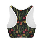 Embroidery Tulip Pattern Print Women's Sports Bra