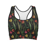 Embroidery Tulip Pattern Print Women's Sports Bra