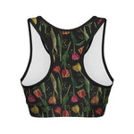 Embroidery Tulip Pattern Print Women's Sports Bra