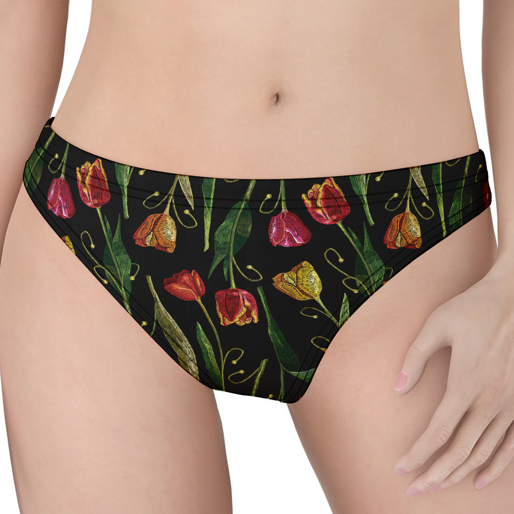 Embroidery Tulip Pattern Print Women's Thong