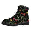 Embroidery Tulip Pattern Print Padded Collar Lace Up Boots