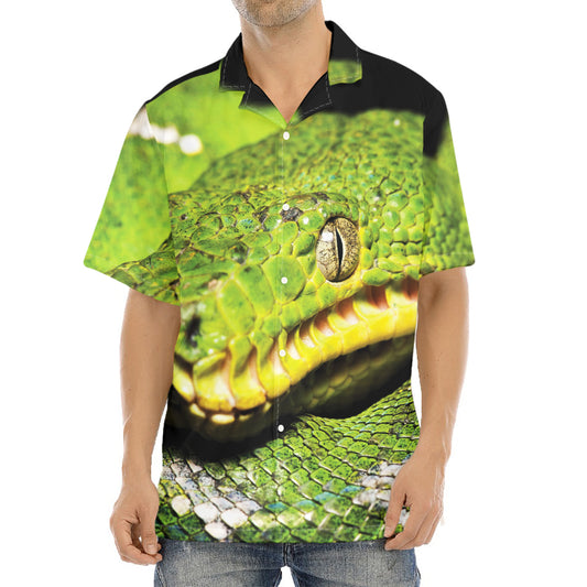 Emerald Tree Boa Snake Print Aloha Shirt