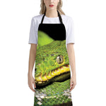 Emerald Tree Boa Snake Print Bib Apron With Pocket