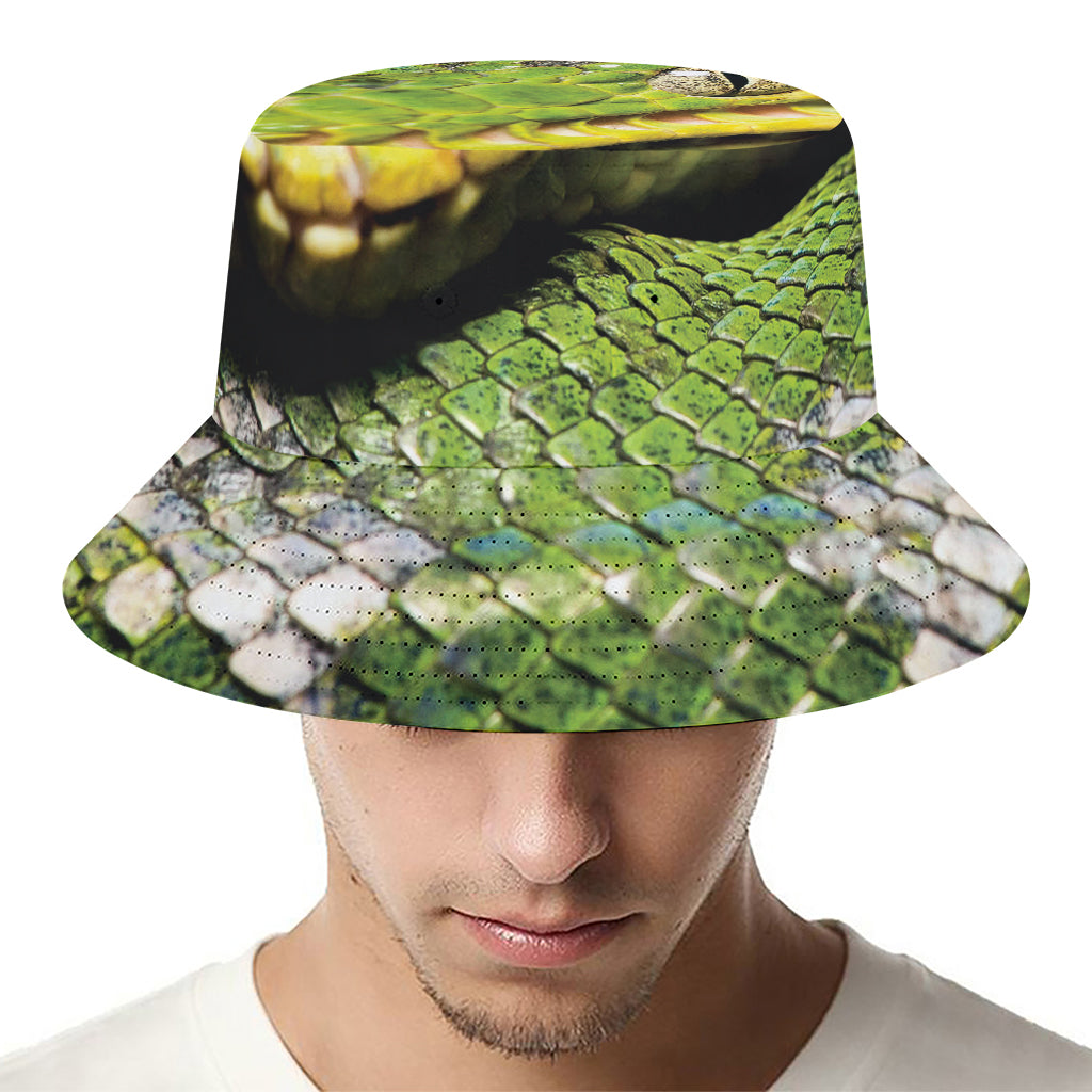 Emerald Tree Boa Snake Print Bucket Hat