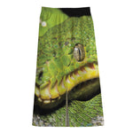 Emerald Tree Boa Snake Print Cotton Front Slit Maxi Skirt