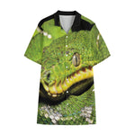 Emerald Tree Boa Snake Print Cotton Hawaiian Shirt