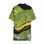 Emerald Tree Boa Snake Print Cotton Hawaiian Shirt