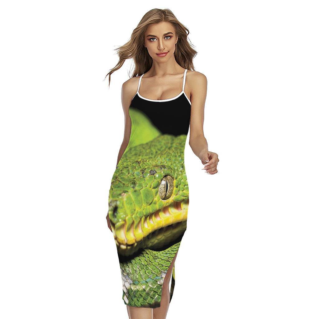 Emerald Tree Boa Snake Print Cross Back Cami Dress