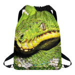 Emerald Tree Boa Snake Print Drawstring Backpack