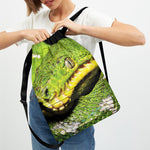 Emerald Tree Boa Snake Print Drawstring Backpack
