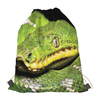 Emerald Tree Boa Snake Print Drawstring Bag