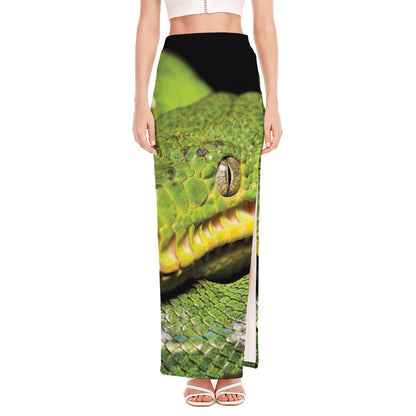 Emerald Tree Boa Snake Print High Slit Maxi Skirt
