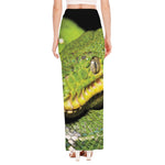 Emerald Tree Boa Snake Print High Slit Maxi Skirt