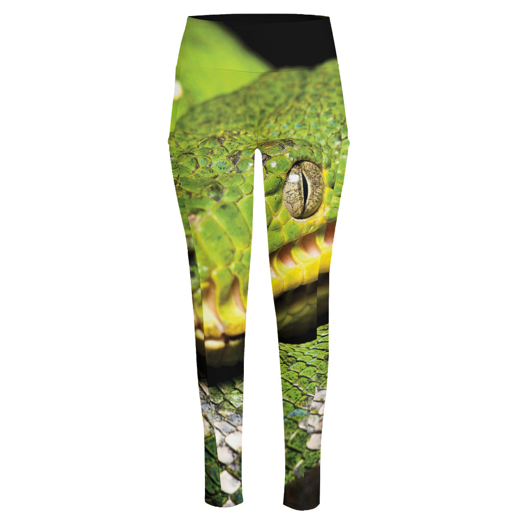 Emerald Tree Boa Snake Print High-Waisted Pocket Leggings