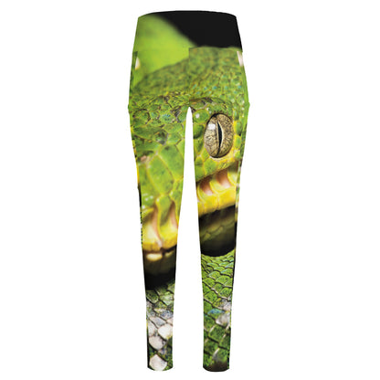 Emerald Tree Boa Snake Print High-Waisted Pocket Leggings