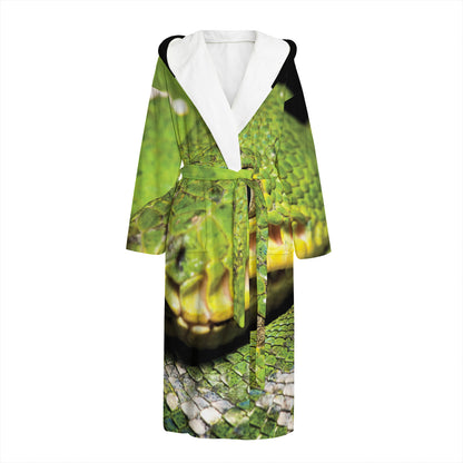 Emerald Tree Boa Snake Print Hooded Bathrobe