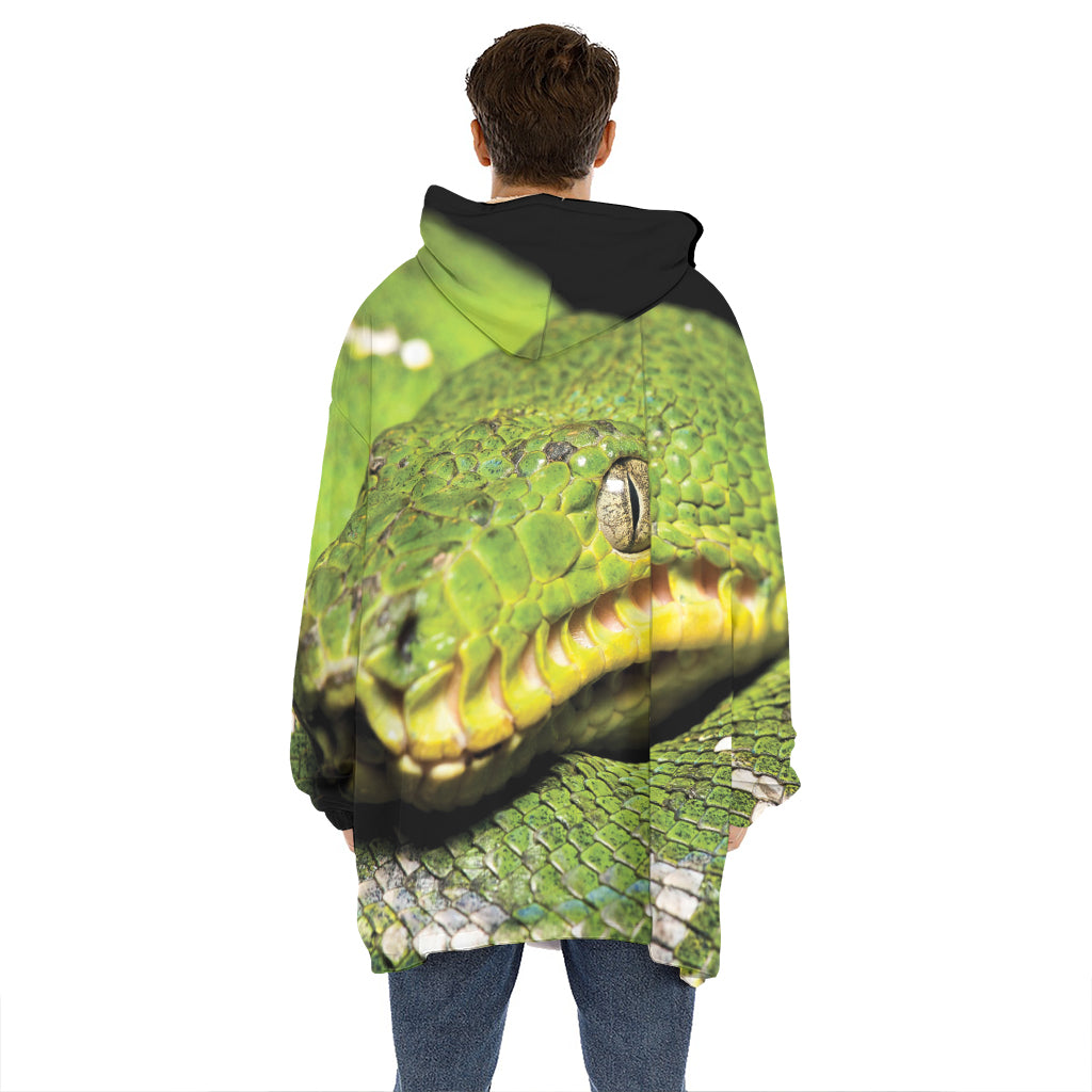 Emerald Tree Boa Snake Print Hoodie Blanket