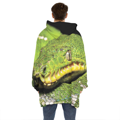 Emerald Tree Boa Snake Print Hoodie Blanket