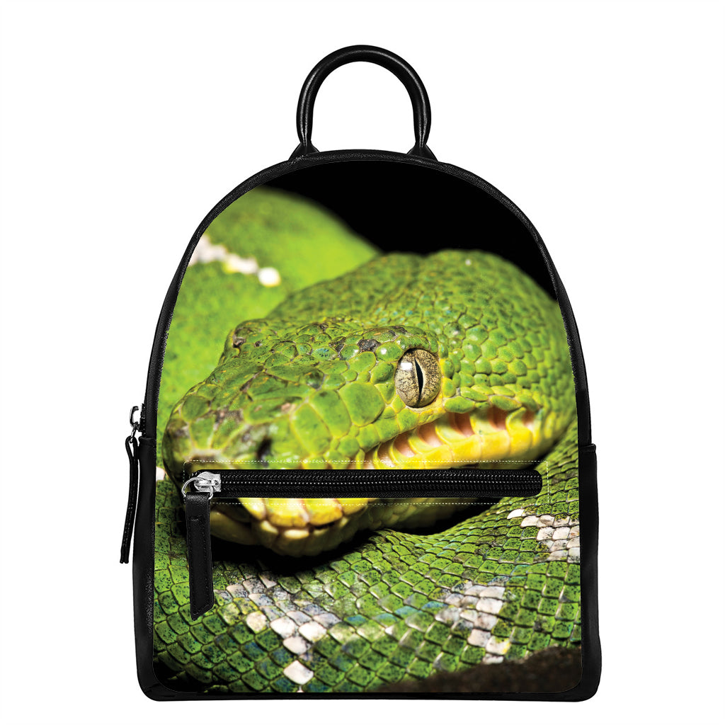 Emerald Tree Boa Snake Print Leather Backpack