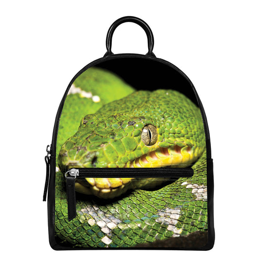 Emerald Tree Boa Snake Print Leather Backpack