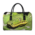 Emerald Tree Boa Snake Print Leather Duffle Bag