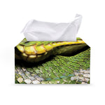 Emerald Tree Boa Snake Print Leather Tissue Box Cover
